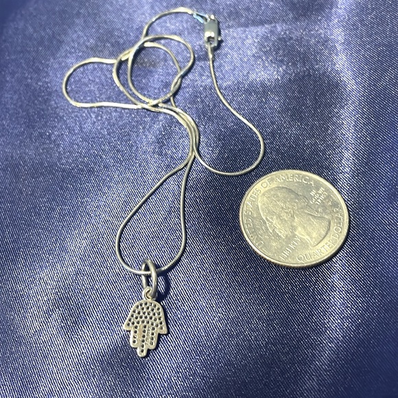Sterling Silver Hamsa Charm with CZ with 16in necklace. - Picture 2 of 3